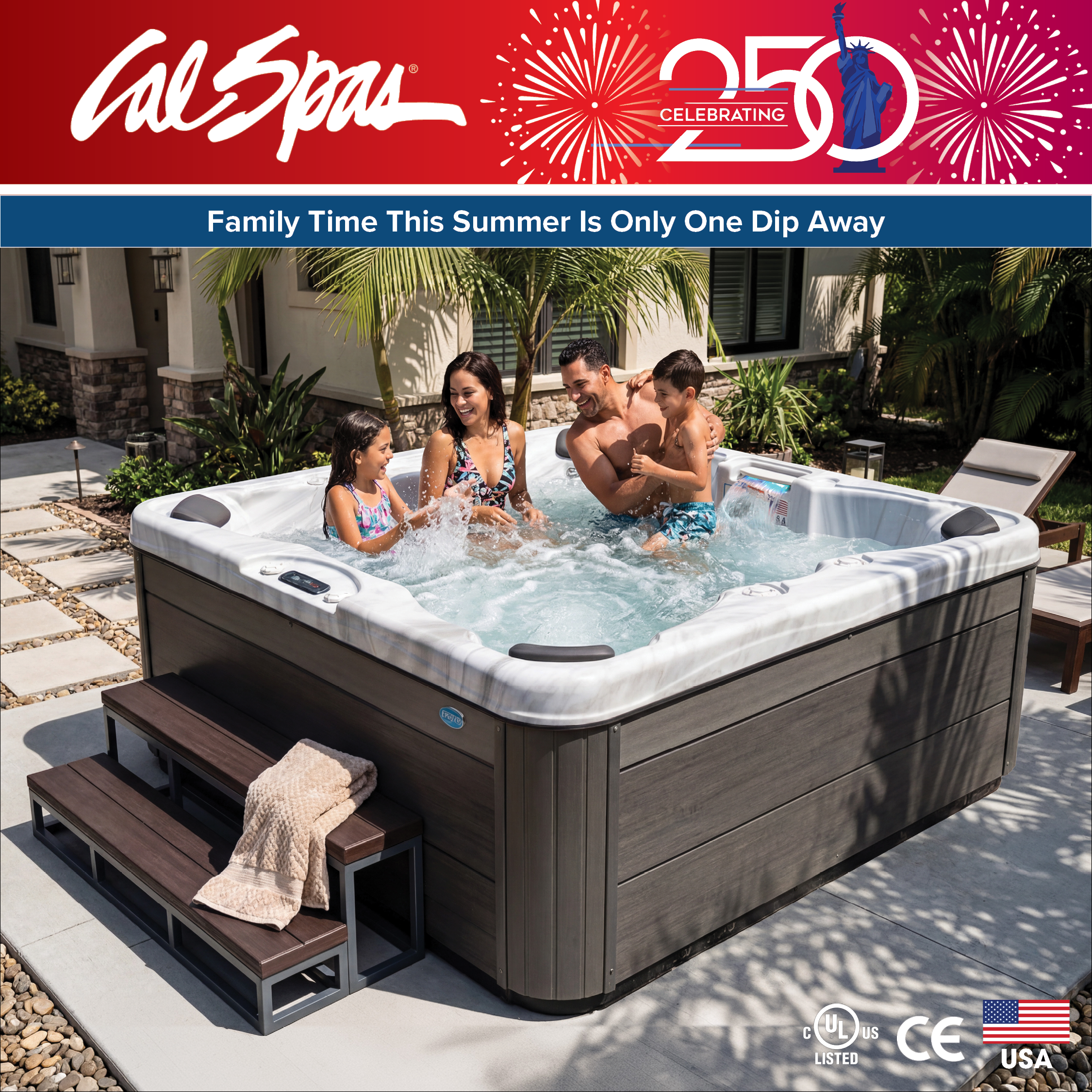 Calspas hot tub being used in a family setting - Walnut Creek
